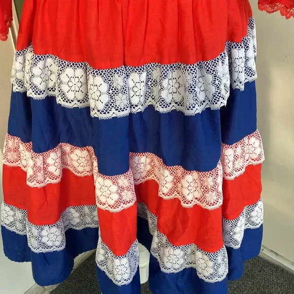 Vintage 70s Red, White, and Blue Patriotic Square Dance Skirt Set - Picture 3 of 11